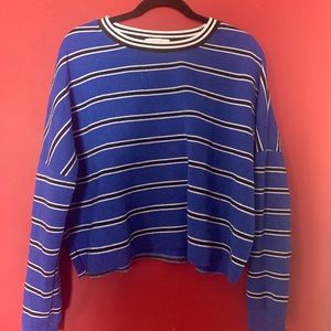 PRIMARK BLUE BLACK WHITE STRIPED CROPPED SWEATER